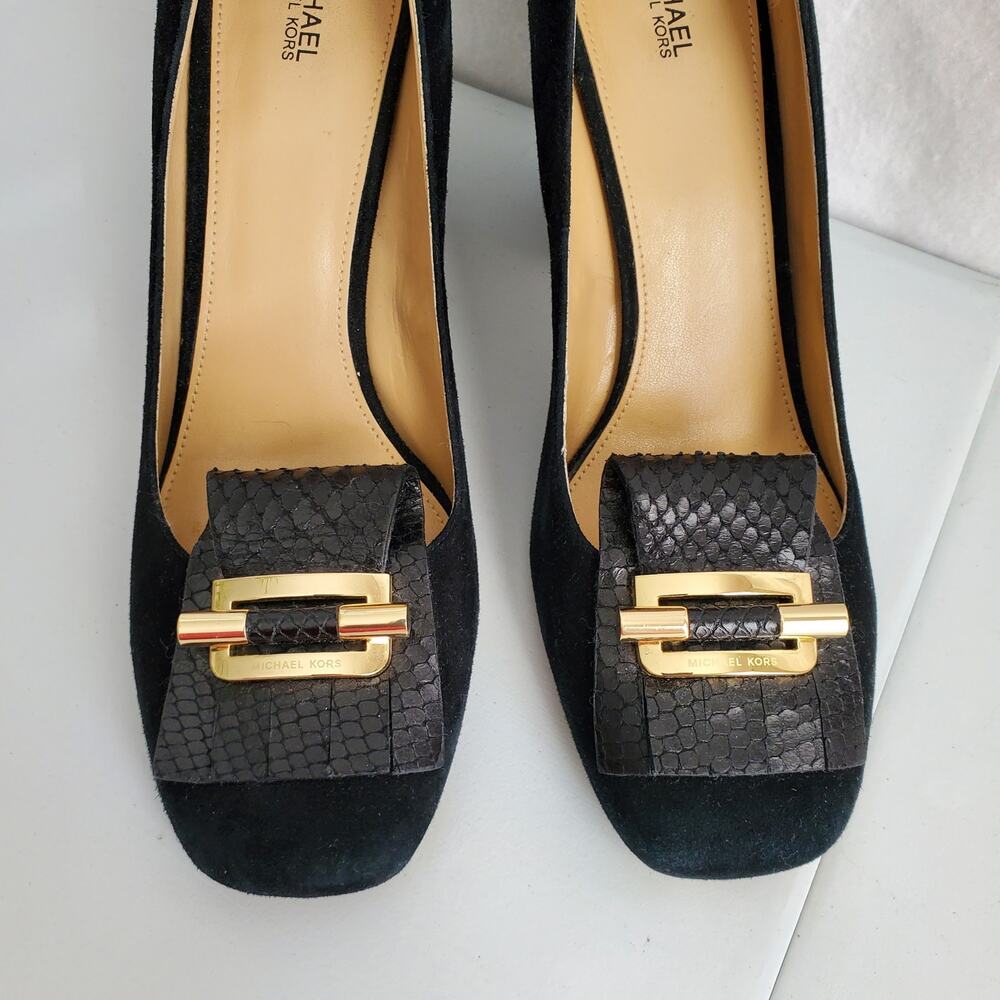 Michael Kors Black Suede Gloria Kiltie Fringe Heel Shoe 11 Career Elegant Luxury - Picture 6 of 11